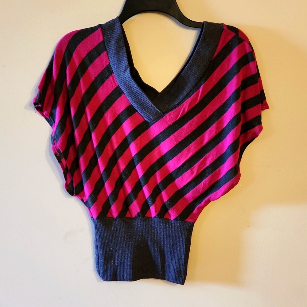 Fuschia/Heather Gray Soft Sleeveless Vneck Sweater